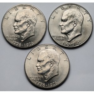 USA, 1 dolar 1974-1976 - zestaw (3szt)