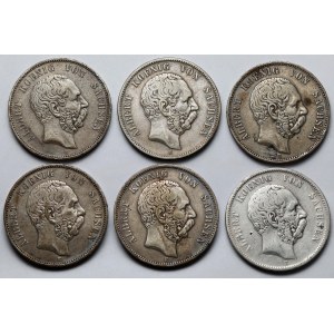 Niemcy, Saksonia, 5 marek 1875-1902 - zestaw (5szt)