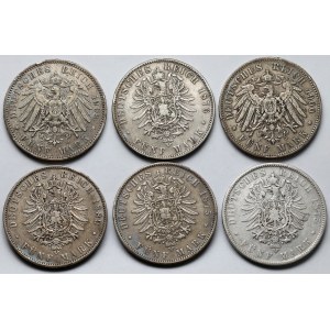 Niemcy, Saksonia, 5 marek 1875-1902 - zestaw (5szt)