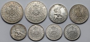 Germany, Prussia, 2-5 marks 1901-1913 - set (8pcs)
