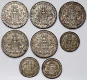 Germany, Hamburg, 2-5 marks 1875-1907 - set (8pcs)