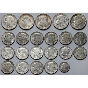 Głowa Kobiety 2-10 złotych 1932-1934 - zestaw (22szt)