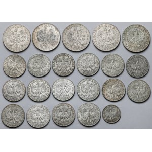 Głowa Kobiety 2-10 złotych 1932-1934 - zestaw (22szt)