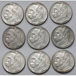 Strzelecki, Piłsudski 10 złotych 1934 - zestaw (9szt)