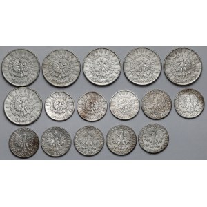 Piłsudski i Żaglowiec 2-5 złotych 1934-1936 - zestaw (16szt)