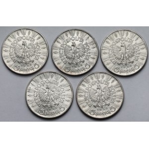 Piłsudski 5 złotych 1938 - zestaw (5szt)
