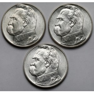 Piłsudski 10 złotych 1935-1937 - zestaw (3szt)