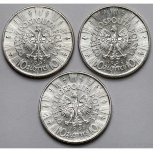 Piłsudski 10 złotych 1935-1937 - zestaw (3szt)