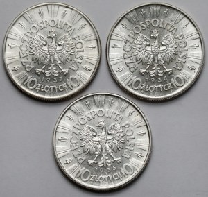 Pilsudski 10 gold 1935-1937 - set (3pcs)