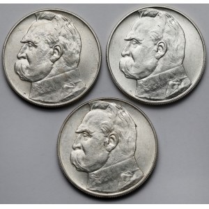Piłsudski 10 złotych 1935-1937 - zestaw (3szt)