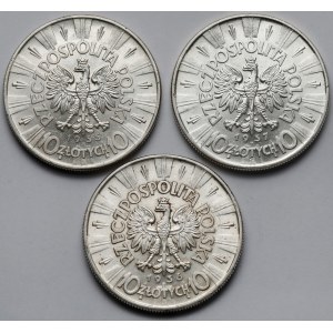 Piłsudski 10 złotych 1935-1937 - zestaw (3szt)
