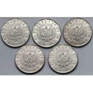 Piłsudski 10 złotych 1938 - zestaw (5szt)