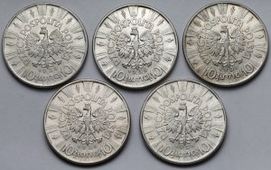 Piłsudski 10 zloty 1938 - set (5pcs)