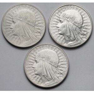 Głowa Kobiety 10 złotych 1932-1933 - zestaw (3szt)