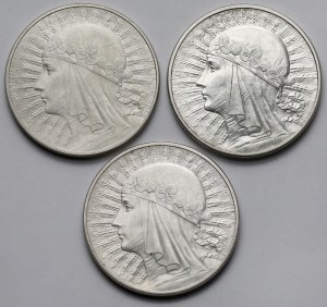 Tête de femme 10 or 1932-1933 - set (3pcs)