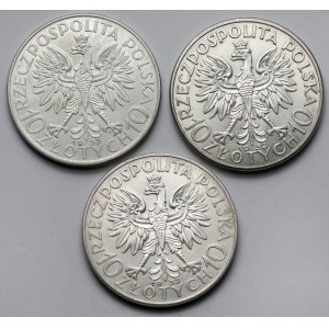 Głowa Kobiety 10 złotych 1932-1933 - zestaw (3szt)