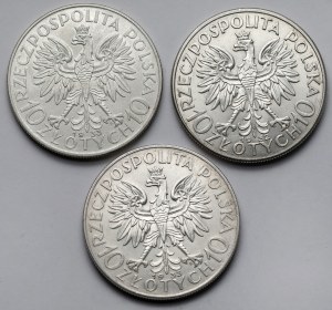 Tête de femme 10 or 1932-1933 - set (3pcs)