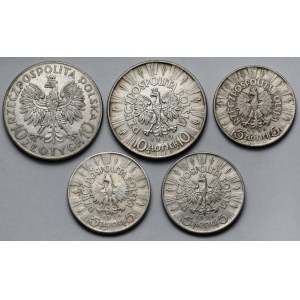 Sobieski i Piłsudski 5-10 złotych 1933-1939 - zestaw (5szt)