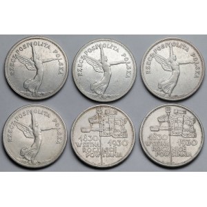 Nike i Sztandar 5 złotych 1928-1930 - zestaw (6szt)
