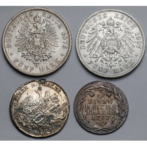 Śląsk, Wrocław i Prusy, 1/2 - 1/3 talara 1752-1777 i 5 marek 1876-1907 - zestaw (4szt)