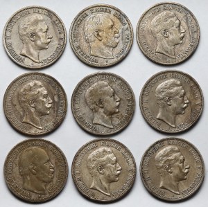 Allemagne, Prusse, 2 marques 1876-1911 - set (9pcs)