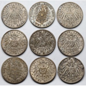 Niemcy, Prusy, 2 marki 1876-1911 - zestaw (9szt)