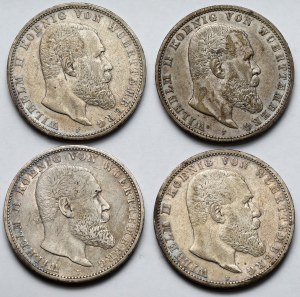 Germany, Württemberg, 5 marks 1892-1903 - set (4pcs)