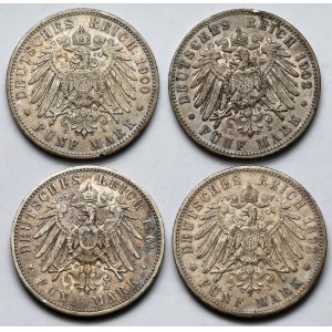 Niemcy, Wirtembergia, 5 marek 1892-1903 - zestaw (4szt)