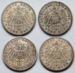 Germany, Württemberg, 5 marks 1892-1903 - set (4pcs)