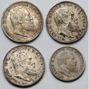 Niemcy, Wirtembergia, 2-3 marki 1908-1913 - zestaw (4szt)