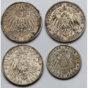 Niemcy, Wirtembergia, 2-3 marki 1908-1913 - zestaw (4szt)