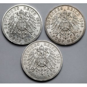Niemcy, Prusy, 5 marek 1901-1913 - zestaw (3szt)