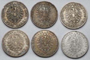 Germany, Prussia, 5 marks 1874-1876 - set (6pcs)