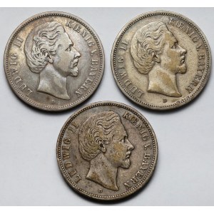 Niemcy, Bawaria, 5 marek 1874-1876 - zestaw (3szt)