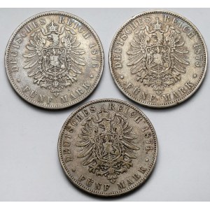 Niemcy, Bawaria, 5 marek 1874-1876 - zestaw (3szt)