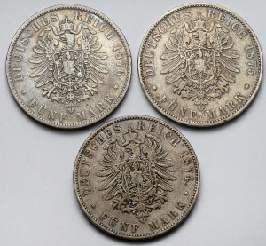 Germany, Bavaria, 5 marks 1874-1876 - set (3pcs)