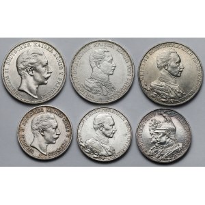 Niemcy, Prusy, 2-3 marki 1893-1914 - zestaw (6szt)