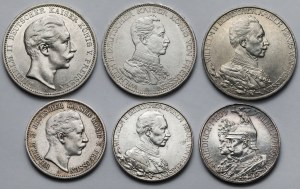 Allemagne, Prusse, 2-3 marques 1893-1914 - set (6pcs)