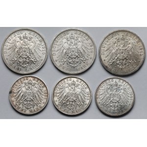 Niemcy, Prusy, 2-3 marki 1893-1914 - zestaw (6szt)