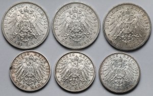 Allemagne, Prusse, 2-3 marques 1893-1914 - set (6pcs)
