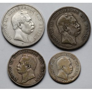 Niemcy, Hesja, Talar 1859 i 2-5 marek 1876 - zestaw (4szt)