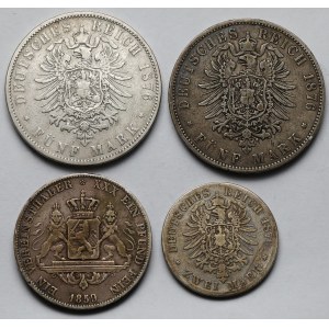 Niemcy, Hesja, Talar 1859 i 2-5 marek 1876 - zestaw (4szt)