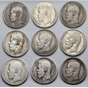 Rosja, Mikołaj II, Ruble 1896-1899 - zestaw (9szt)