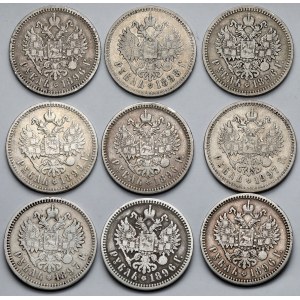 Rosja, Mikołaj II, Ruble 1896-1899 - zestaw (9szt)