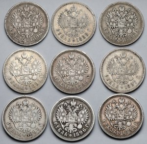 Russie, Nicolas II, Rouble 1896-1899 - set (9pcs)