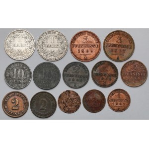 Niemcy, 1-10 fenigów i 1 marka 1850-1921 - zestaw (14szt)