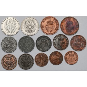 Niemcy, 1-10 fenigów i 1 marka 1850-1921 - zestaw (14szt)