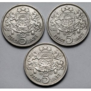 Łotwa, 5 lati 1929-1932 - zestaw (3szt)