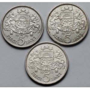 Łotwa, 5 lati 1929-1932 - zestaw (3szt)