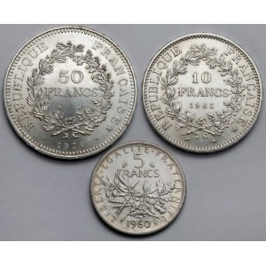 Francja, 5-50 franków 1960-1978 - zestaw (3szt)